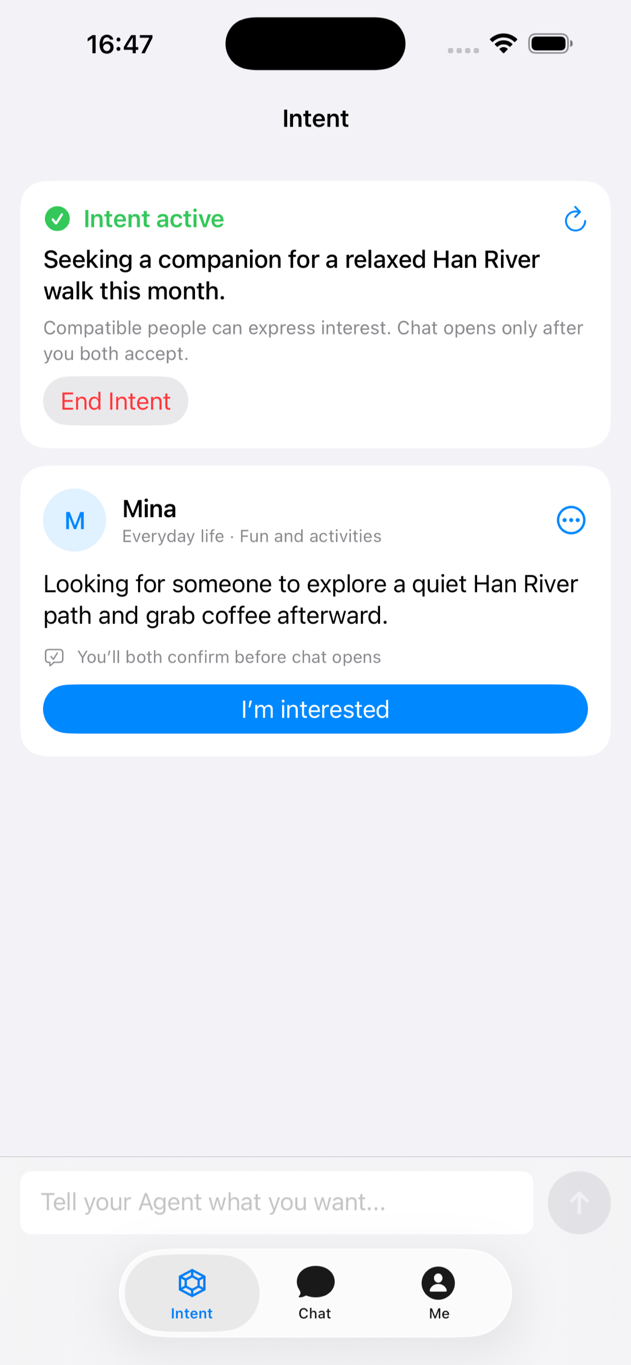 Compatible person screen in Intent